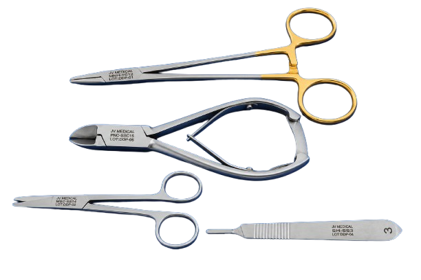 JV Medical surgical instruments — needle holders, scissors and scalpel handles