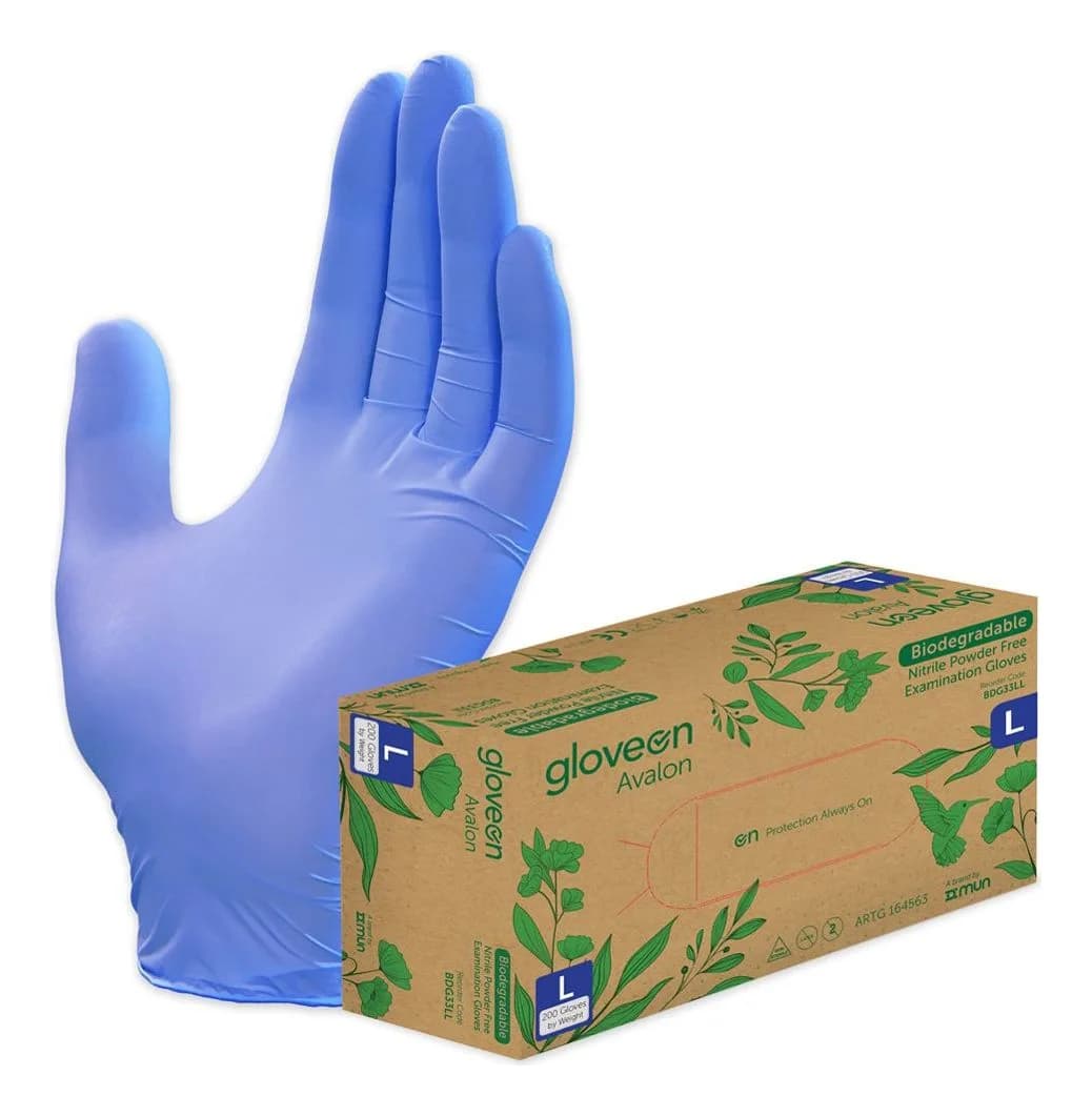 GloveOn Avalon violet blue biodegradable nitrile examination gloves with kraft box — Large