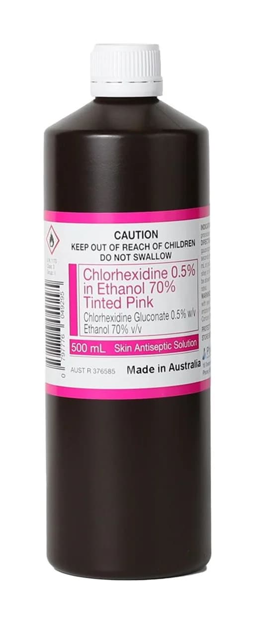 Chlorhexidine 0.5% in Ethanol 70% Tinted Pink 500 mL — Carton of 24