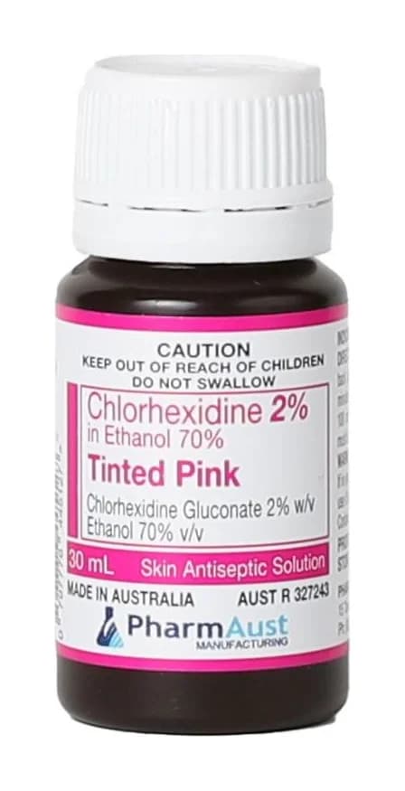 Chlorhexidine 2% in Ethanol 70% Tinted Pink 30 mL — Carton of 50
