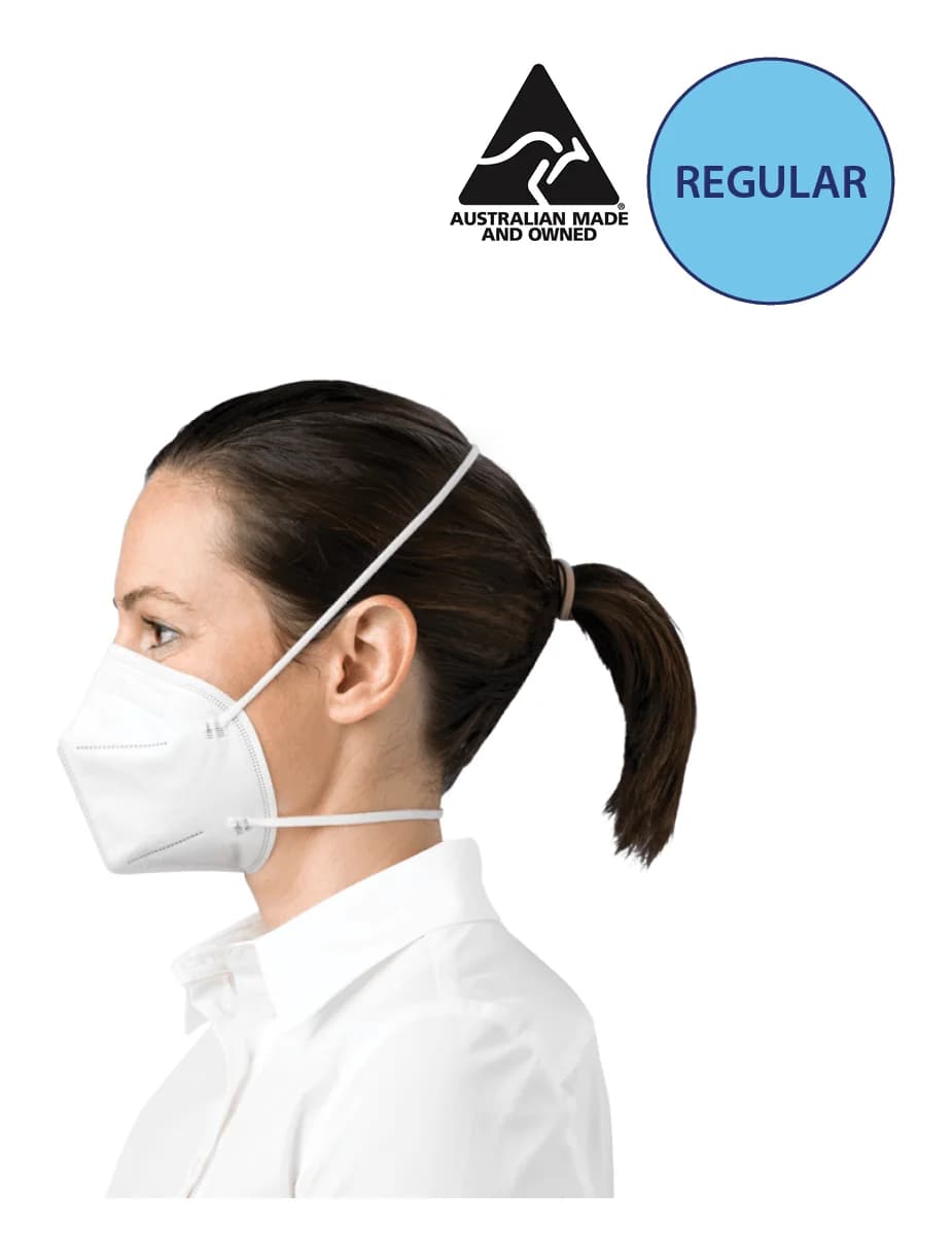 Clinician wearing Detmold N95 surgical respirator, Regular size with head bands