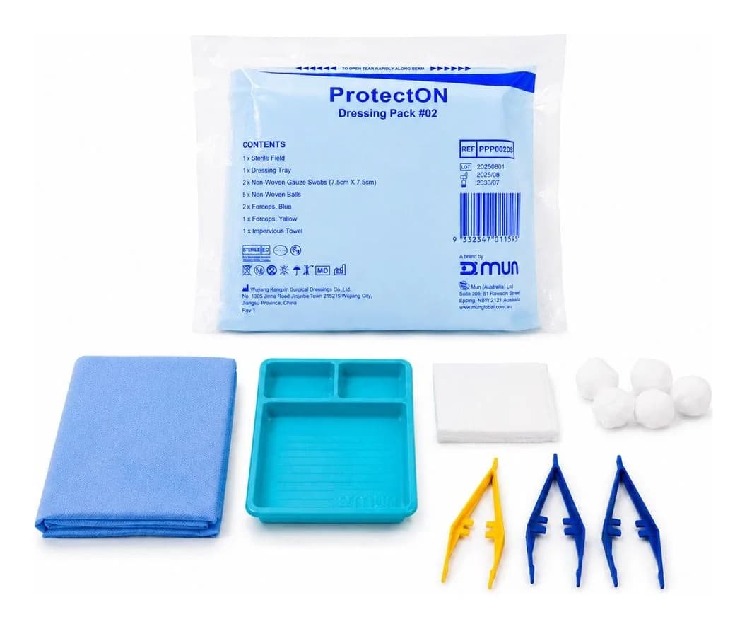 ProtectON Basic Dressing Pack #2 contents on sterile field — Bag of 20