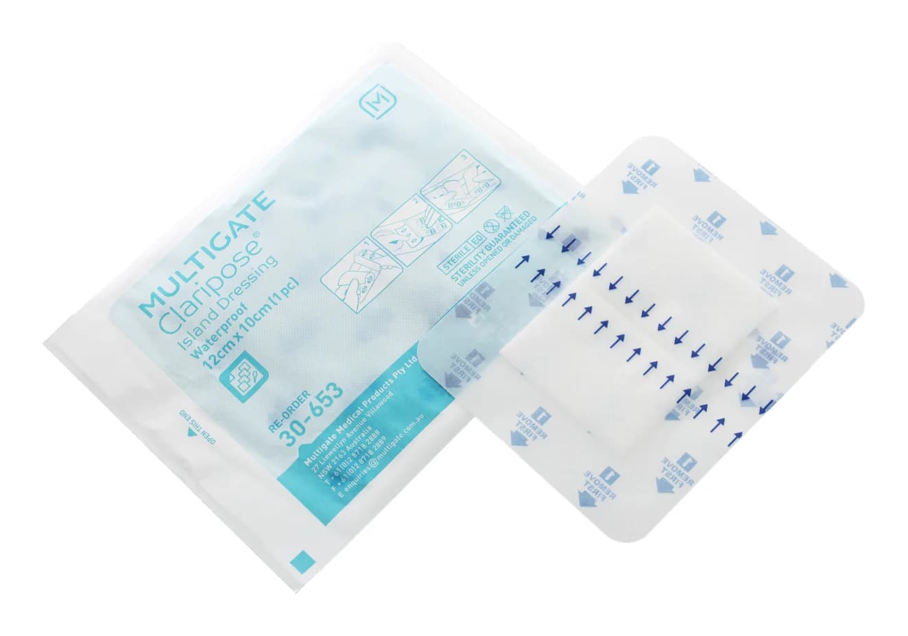 Multigate Claripose waterproof island dressing 12 x 10 cm sterile pouch, code 30-653