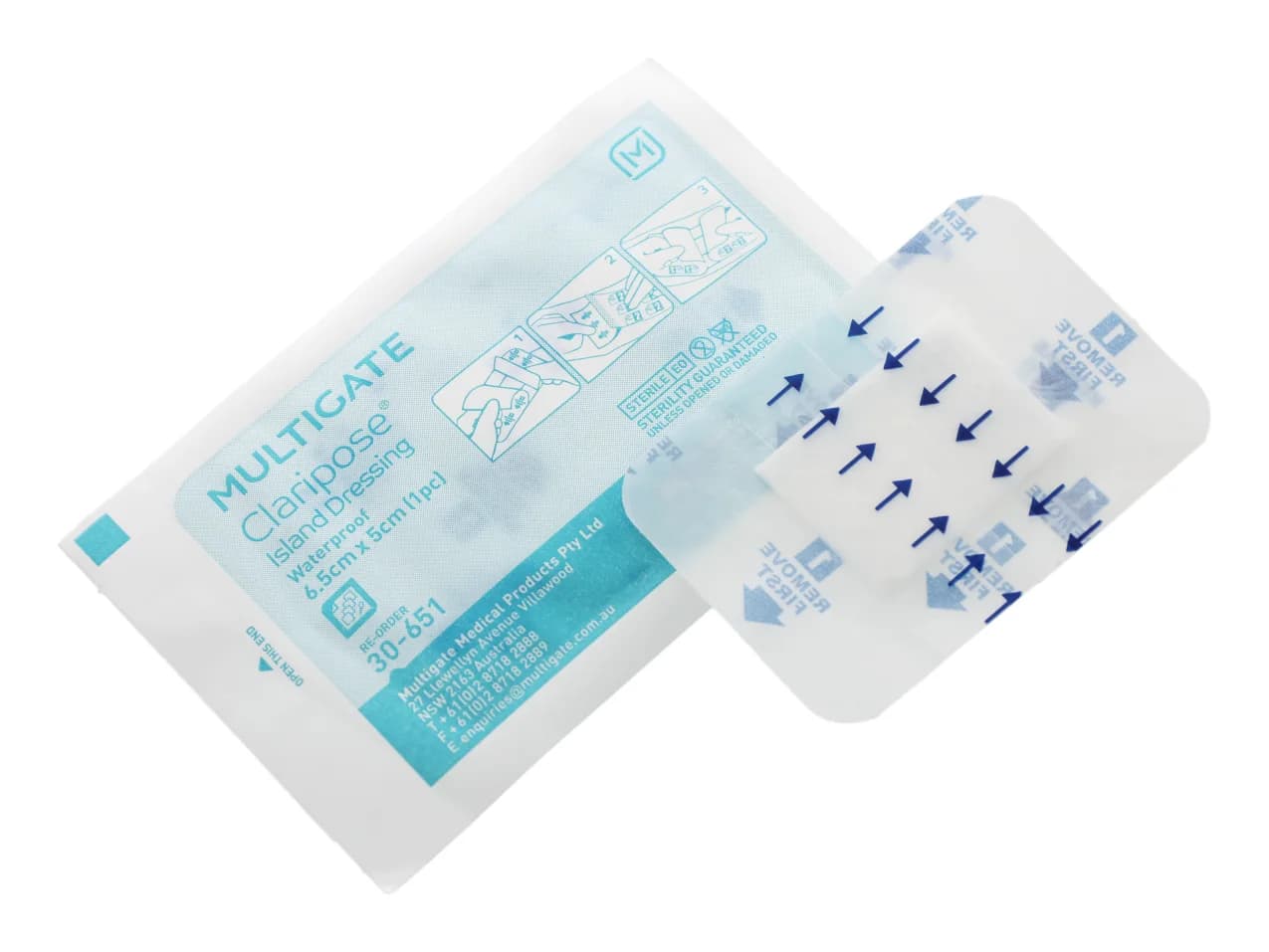 Multigate Claripose waterproof island dressing 6.5 x 5 cm sterile pouch, code 30-651