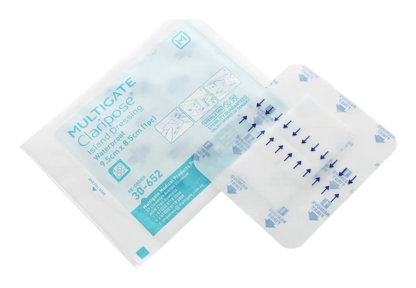 Multigate Claripose waterproof island dressing 9.5 x 8.5 cm sterile pouch, code 30-652