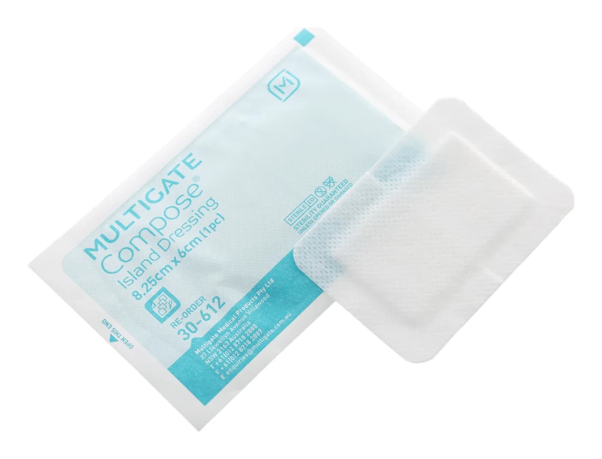 Multigate Compose non-woven island dressing 8.25 x 6 cm sterile pouch, code 30-612