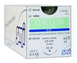 SMI Daclon Nylon Suture 2-0 · 26 mm RC · 75 cm Blue (Box of 12)