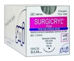 SMI Surgicryl PGA Absorbable Suture 3-0 · 19 mm RC · 75 cm Violet (Box of 12)