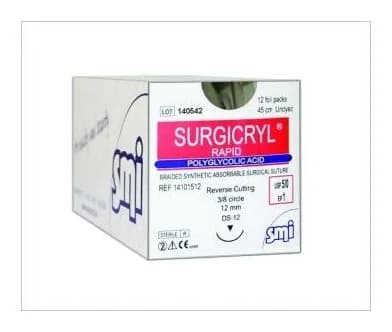 SMI Surgicryl Rapid Absorbable Suture 5-0 · 12 mm RC · 75 cm Undyed (Box of 12)