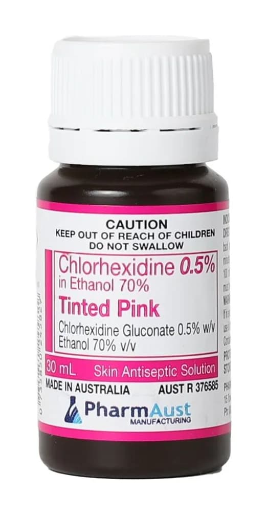 Chlorhexidine 0.5% in Ethanol 70% Tinted Pink 30 mL — Carton of 50