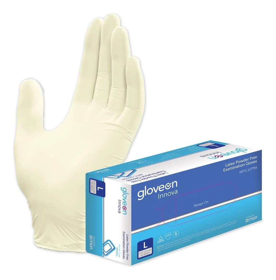 GloveOn Innova natural latex examination gloves with box of 100 — Large